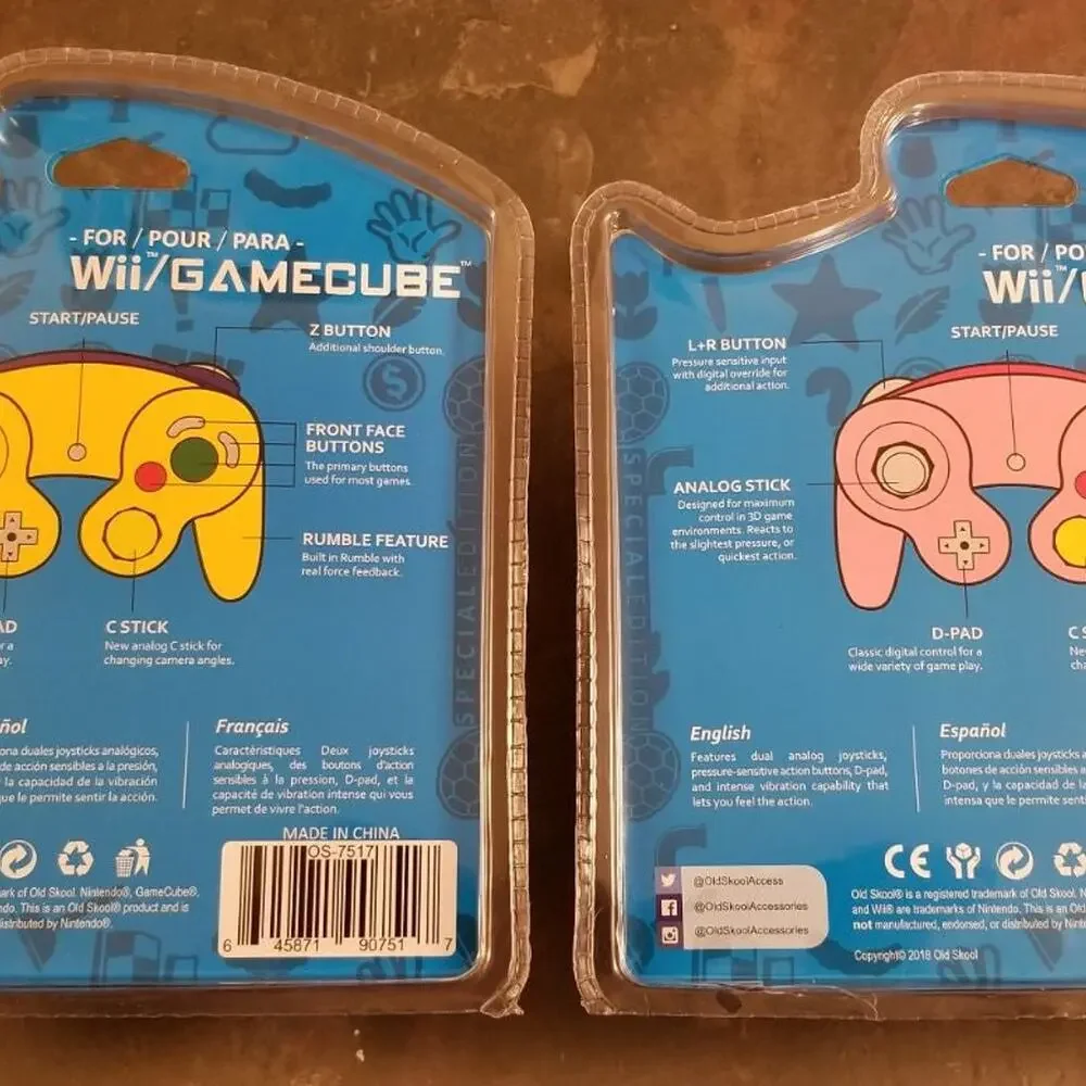2 Gamecube Controllers - Yellow & Pink (NEW) - Nintendo - Old Skool